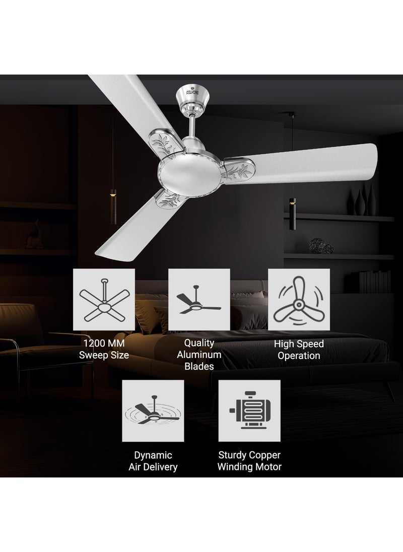 Polycab Polycab Eleganz Plus 1200mm Star Rated Ceiling Fan For Home Embossed Floral 3D Design Broad Blade For High Speed Air Delivery 100 Copper Winding Motor 3 Years WarrantyPearl Silver  - Image 4