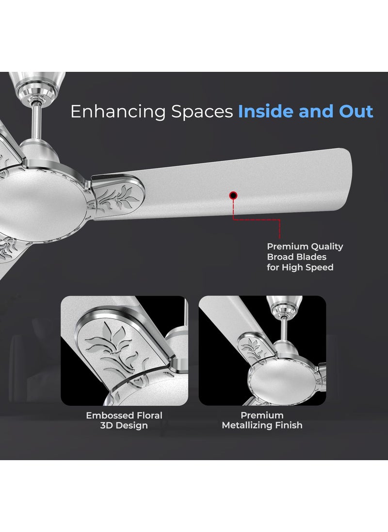 Polycab Polycab Eleganz Plus 1200mm Star Rated Ceiling Fan For Home Embossed Floral 3D Design Broad Blade For High Speed Air Delivery 100 Copper Winding Motor 3 Years WarrantyPearl Silver  - Image 3