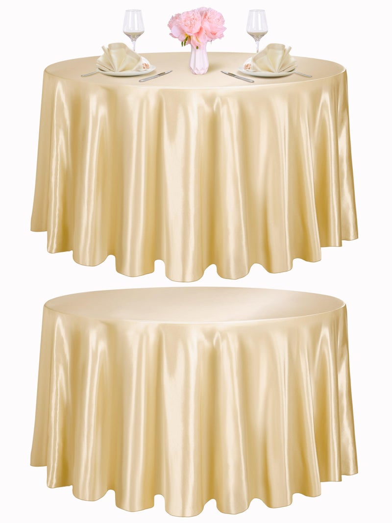 TURSTIN 2 Pieces Round Satin Tablecloth 120 Inches Overlay Table Cover Smooth Fabric Table Decor Bright Silk Tablecloth for Holiday Dinner Wedding Banquet Table Decoration Champagne