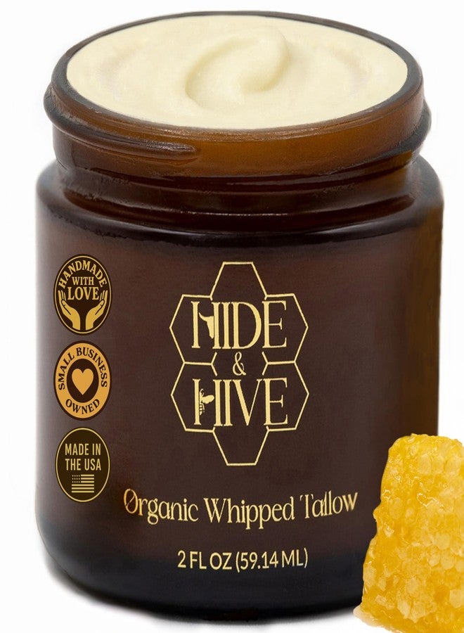 HIDE & HIVE بلسم الشحم البقري المخفوق من هايد آند هايف - مرطب من الأبقار التي تتغذى على العشب للوجه والجسم واليدين - شحم بقري عضوي للبشرة مع غذاء ملكات النحل والبروبوليس - بلسم نظيف وغير دهني للبشرة الجافة والحساسة - Image 1