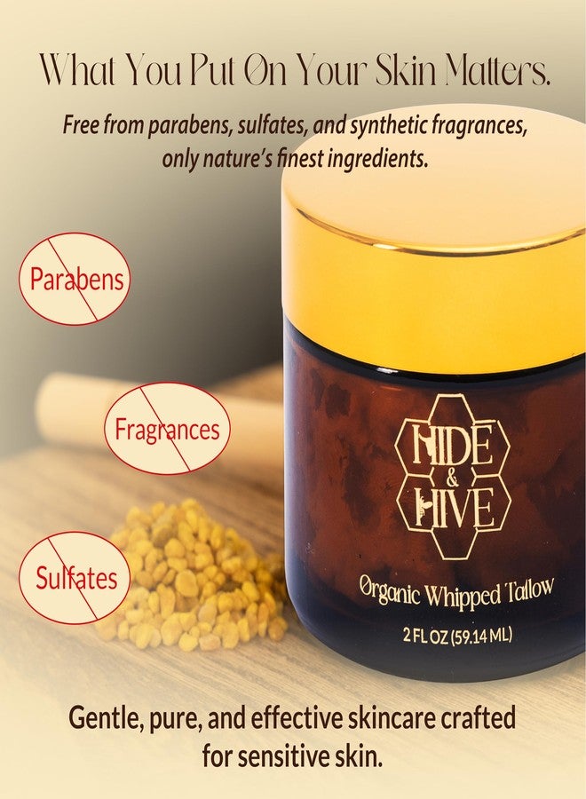 HIDE & HIVE بلسم الشحم البقري المخفوق من هايد آند هايف - مرطب من الأبقار التي تتغذى على العشب للوجه والجسم واليدين - شحم بقري عضوي للبشرة مع غذاء ملكات النحل والبروبوليس - بلسم نظيف وغير دهني للبشرة الجافة والحساسة - Image 3