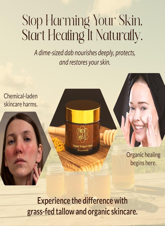 HIDE & HIVE بلسم الشحم البقري المخفوق من هايد آند هايف - مرطب من الأبقار التي تتغذى على العشب للوجه والجسم واليدين - شحم بقري عضوي للبشرة مع غذاء ملكات النحل والبروبوليس - بلسم نظيف وغير دهني للبشرة الجافة والحساسة - Image 4