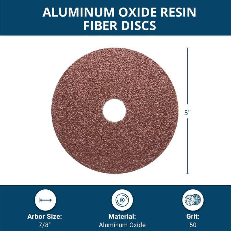 Benchmark Abrasives 5 Inch Sanding Discs Aluminum Oxide Resin Fiber Grinding Disc for Grinding, Stripping on Wood, Fiberglass, Steel, Metal, 7/8" Arbor Angle Grinder Sanding Disc, 25 Pack - 50 Grit - Image 5