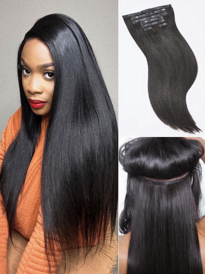 LUVME HAIR Yaki Straight Clip in Hair Extensions Real Human Hair Fullness with 1 Pack 135g 20 Inch Clip in 100 Brazilian Remy Human Hair Extensions 7pcs Per Set with 16 Clips Double Weft