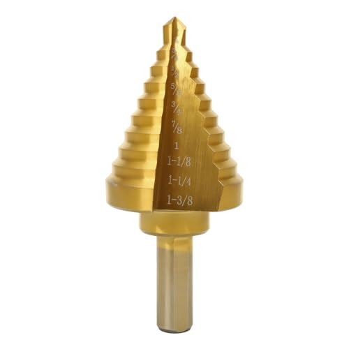 COMOWARE Step Drill Bit for Metal, Titanium Coated, Double Cutting Blades, High Speed Steel, Short Length Drill Bit, Total 10 Sizes from 1/4” to 1-3/8", for Steel Sheets Aluminum Copper Plastic Wood - Image 1