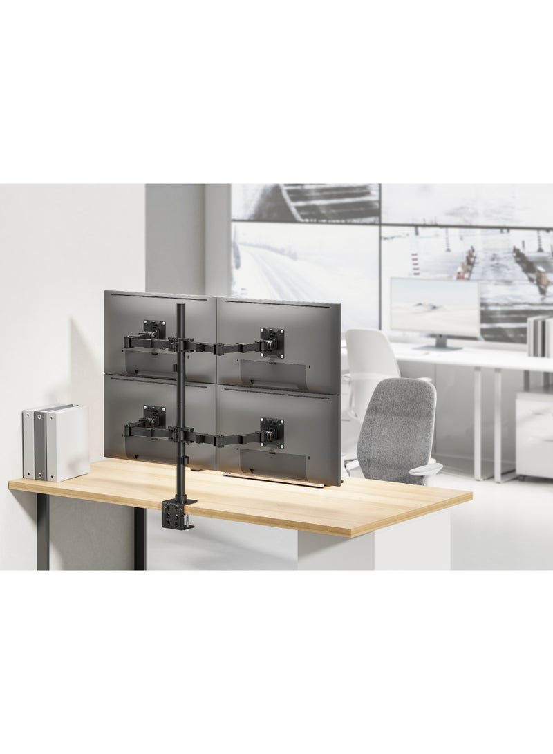 Skill Tech Skilltech SH91 C048 Heavy-Duty Quad Monitor Arm for 17–35" Screens | 15kg per Screen | Full Motion Tilt/Swivel/Rotation | VESA 100×100 | Clamp & Grommet Mount – Matte Black - Image 3