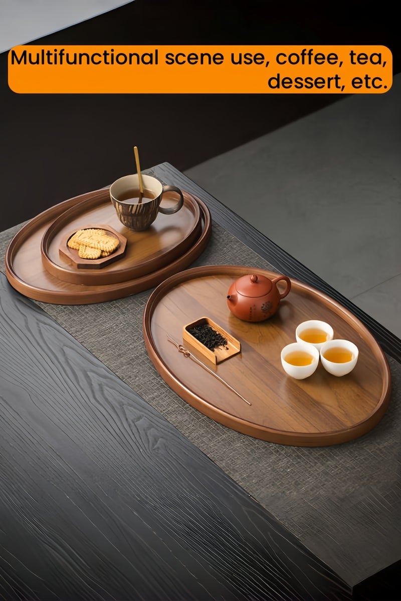nihao 2 Pcs Extra Large Oval Black Walnut Wood Tray Set, Serve Tea, Coffee, Classic Circular Wooden Decorative Serving Tray with Raised Edges(Black Walnut-36*25.5*2.3cm+44.5*31*2.3cm) - Image 5