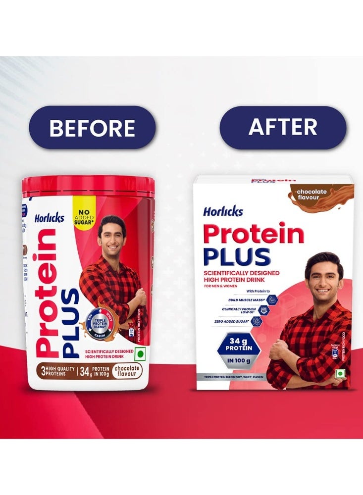 Horlicks Protein Plus Chocolate, 400 g, BIB - Whey, Soy & Casein Powder Blend, For Muscle Mass & Strength, Veg - Image 2