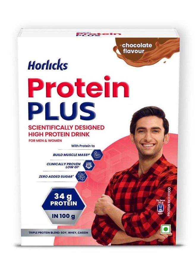 Horlicks Protein Plus Chocolate, 400 g, BIB - Whey, Soy & Casein Powder Blend, For Muscle Mass & Strength, Veg - Image 1