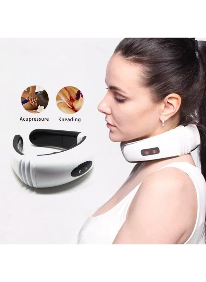 ervical Vertebra Magnetic Effect Pulse Neck Massage, Acupoint Magnetic Therapy  Therapy Neck Shoulder Massager with 2 Electrode Pads - White Massager