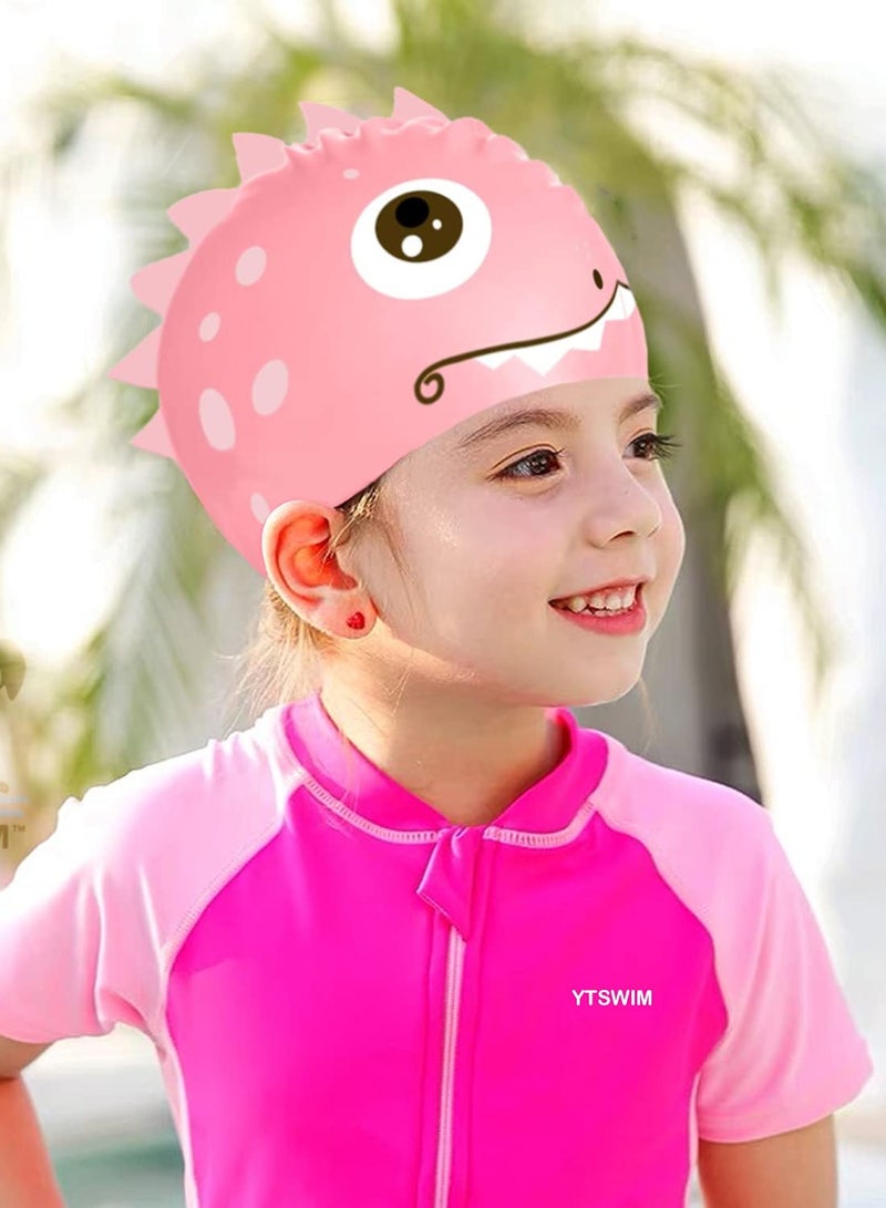 KASTWAVE Kids Swim Cap, 2 Pcs Silicone Toddler Swim Cap for Boys Girls (Age 3-12) Cover Ears Waterproof Bathing Cap with Cute Unicorn Pattern, Keep Hair Dry Swimming Hat for Hair - Image 5