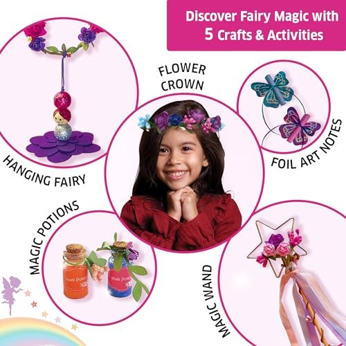 Chalk and Chuckles Fairy Princess World – Art and Craft Kit for Girls 6-9, 5-in-1 DIY Toy & Activity Set: Make Crowns, Wands, Foil Art, Potions, Creative Gift for Kids, Perfect for Birthday - Image 2