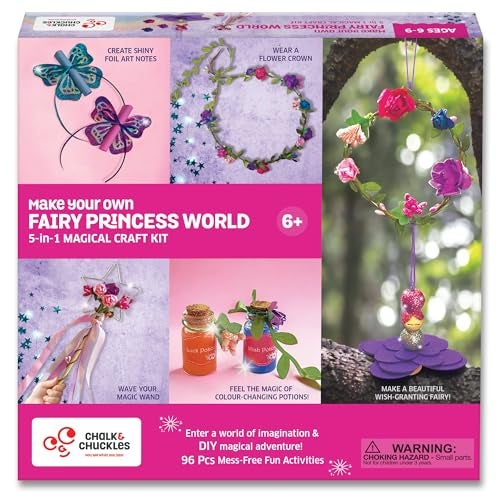 Chalk and Chuckles Fairy Princess World – Art and Craft Kit for Girls 6-9, 5-in-1 DIY Toy & Activity Set: Make Crowns, Wands, Foil Art, Potions, Creative Gift for Kids, Perfect for Birthday - Image 1