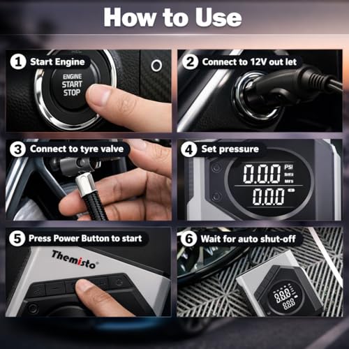 Themisto TH-TY03 Corded Tyre Inflator 12V DC - 150 PSI with Digital Tyre Pressure Gauge & LED Light I Portable Air Compressor I Car, Motorcycle, Bicycles & Other Inflatables - Image 3