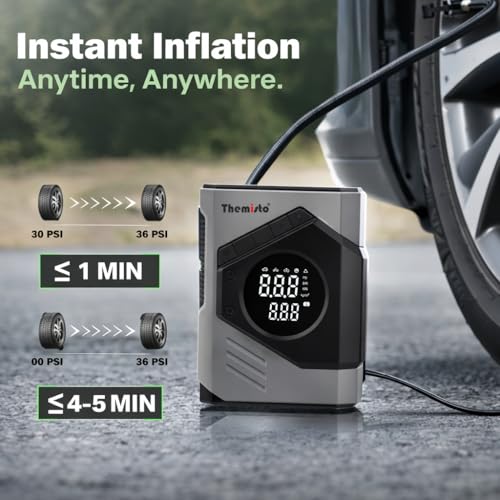 Themisto TH-TY03 Corded Tyre Inflator 12V DC - 150 PSI with Digital Tyre Pressure Gauge & LED Light I Portable Air Compressor I Car, Motorcycle, Bicycles & Other Inflatables - Image 2