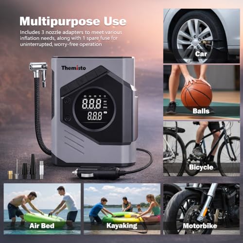 Themisto TH-TY03 Corded Tyre Inflator 12V DC - 150 PSI with Digital Tyre Pressure Gauge & LED Light I Portable Air Compressor I Car, Motorcycle, Bicycles & Other Inflatables - Image 4