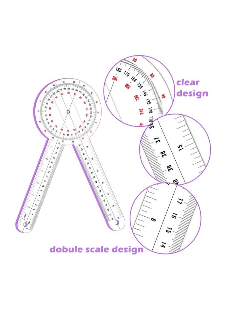 Transparent Goniometer Linear Measuring Ruler Orthopedic Angle Ruler Plastic Goniometer 360 Degree for Body Tape Measure Goniometer Protractor Ruler 3 Pack - Image 4