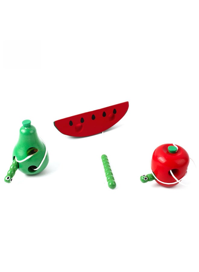 Wooden Toy For Toddlers Caterpillar Eating Fruit Pear Watermelon Threading Toys Educational Tools For Children-Color:Upgraded Combination Model - Image 4