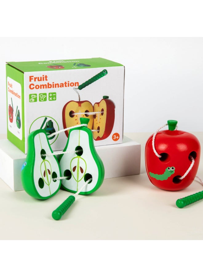 Wooden Toy For Toddlers Caterpillar Eating Fruit Pear Watermelon Threading Toys Educational Tools For Children-Color:Upgraded Combination Model - Image 1