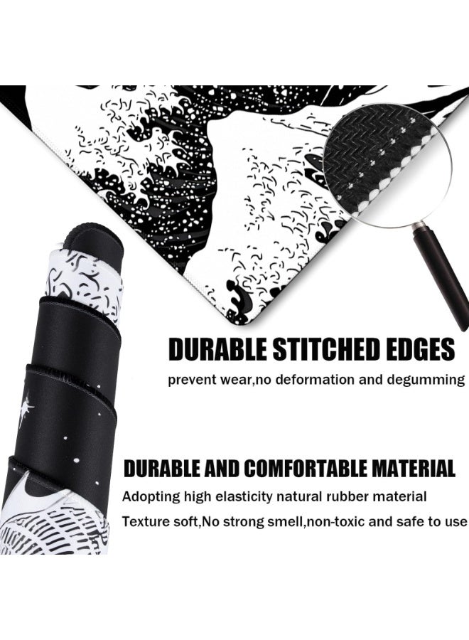 Black and White Gaming Mouse Pad Japanese Waves Sea Dragon Abstract Mouse Pad Black 80x30cm Sea Wave Texture Non-Slip Rubber Base Mouse Pad - Image 2