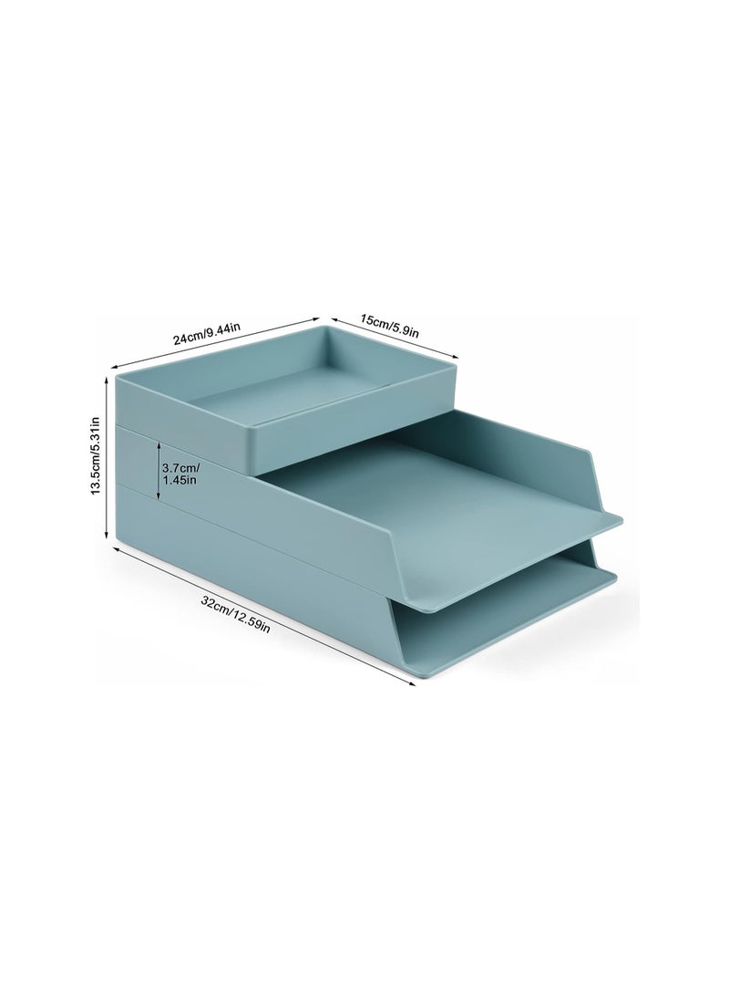 Stackable Desktop Paper Tray Organizer, 3 Tier Letter Tray Vertical Paper File Box, Plastic Tray for A4 Paper Magazine, Receipts, Office Supplies, Blue