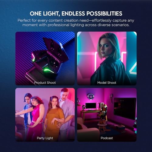 HIFFIN 60W Portable RGB Video Light for Photography & Videography with 2500K–6500K Adjustable CCT, 6700mAh Rechargeable Battery, CRI 95+, 24 Light Effects, Light for Studio, YouTube & Content Creation - Image 4