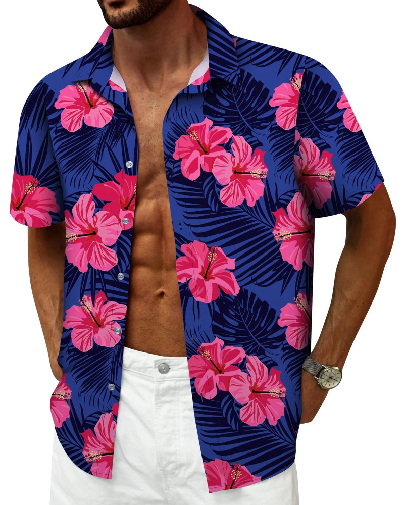 Mizvsitrd Hawaiian Shirt for Men, Tropical Shirts for Mens Summer Button Down Shirt Men Short Sleeve Floral Beach Shirts Cruise Shirt Vacation Outfits, Flower Purple, Large - Image 3