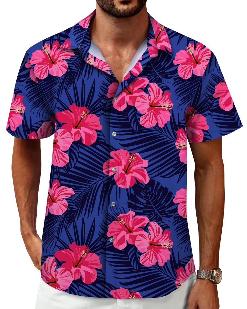 Mizvsitrd Hawaiian Shirt for Men, Tropical Shirts for Mens Summer Button Down Shirt Men Short Sleeve Floral Beach Shirts Cruise Shirt Vacation Outfits, Flower Purple, Large - Image 1