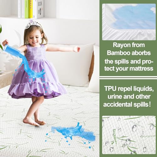Softhour Twin XL Mattress Protector Waterproof Mattress Pad Washable Bamboo Rayon Mattress Cover Breathable Noiseless Bed Protector 5" - 21'' Elastic Fitted Deep Pocket - Image 3