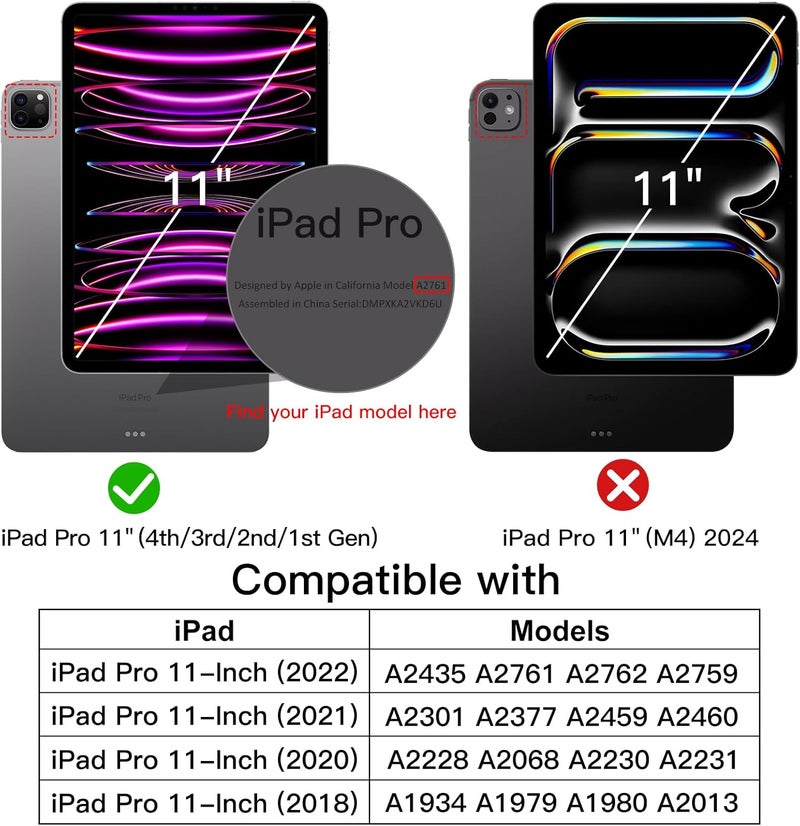 Jetech حافظة لجهاز iPad Pro مقاس 11 بوصة، موديل 2022/2021/2020/2018 (الجيل 4/3/2/1)، متوافقة مع القلم، غطاء استشعار تلقائي للنوم/الاستيقاظ (أزرق داكن) - Image 2