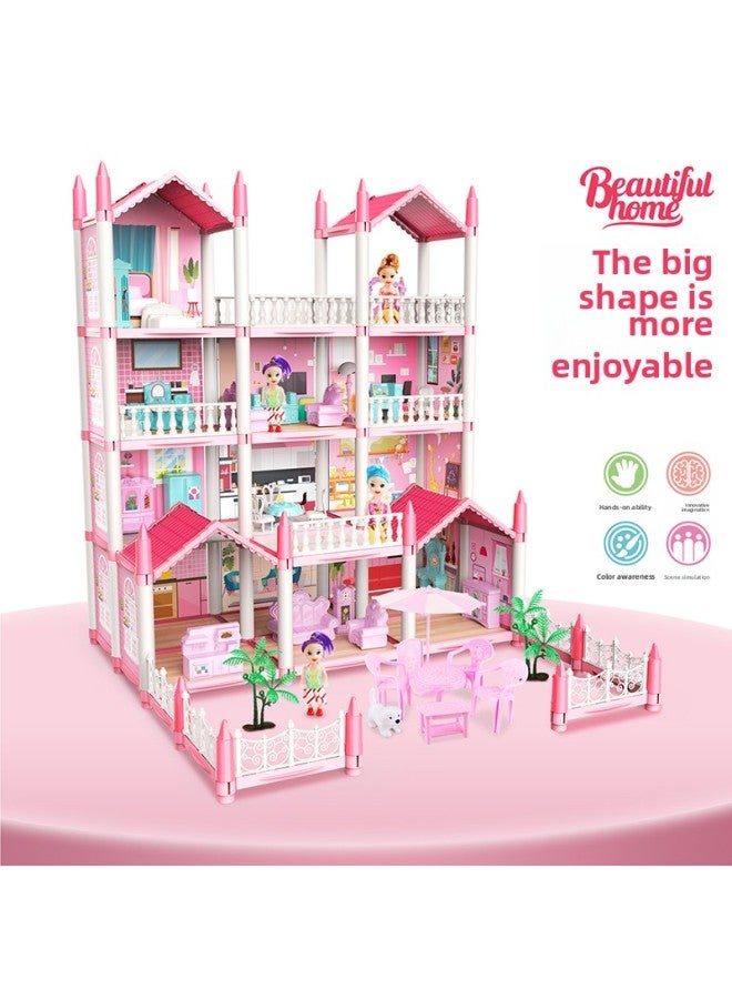 Children's Play Toy Assembled Villa House Princess Castle Doll Toy House Children's Day Birthday Gift-Color:[luxury Princess Pink House] Four Layers, Eleven Rooms, Three Terraces, Slide Stairs, Seesaw, 4 Dolls, 2 Lights  - Image 5