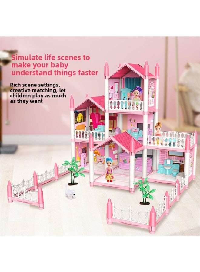 Children's Play Toy Assembled Villa House Princess Castle Doll Toy House Children's Day Birthday Gift-Color:[luxury Princess Pink House] Four Layers, Eleven Rooms, Three Terraces, Slide Stairs, Seesaw, 4 Dolls, 2 Lights  - Image 4