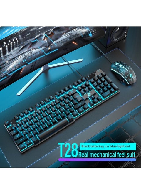 Mechanical Feel Keyboard Mouse Suit Wired Desktop Computer Notebook Game E-sports Typing USB-Color:Mechanical Feel - 1 Year Warranty - Black Characters, White Ice And Blue Light + 4d E-sports Mouse - No - 104 Keys - Official Standard