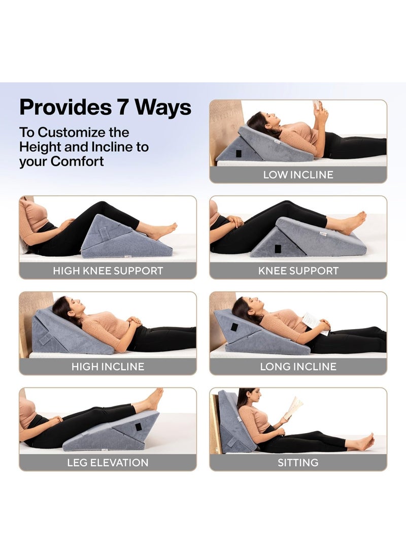 سعودي ديل وسادة إسفينية ميموري فوم 7 في 1 قابلة للتعديل لارتجاع المريء وآلام الظهر والشخير – تصميم متعدد الوضعيات قابل للطي - Image 2