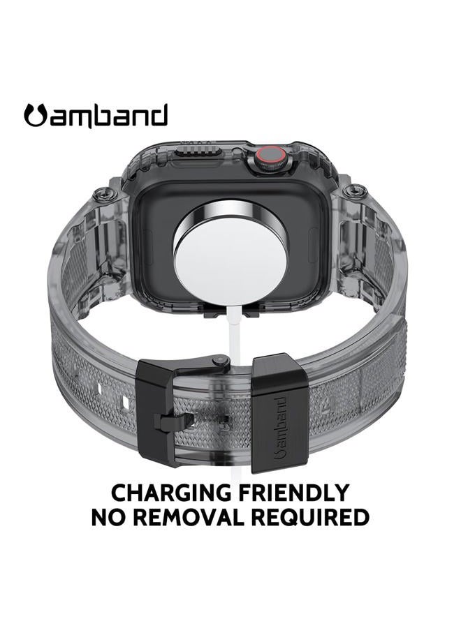 amBand Bands Compatible with Apple Watch 9/8/7 45mm, M1 Sport Series Rugged Case with TPU Strap Military Protective Tough Cover Bumper for iWatch SE2/SE/6/5/4/3 44mm 42mm Men Crystal Black - Image 4