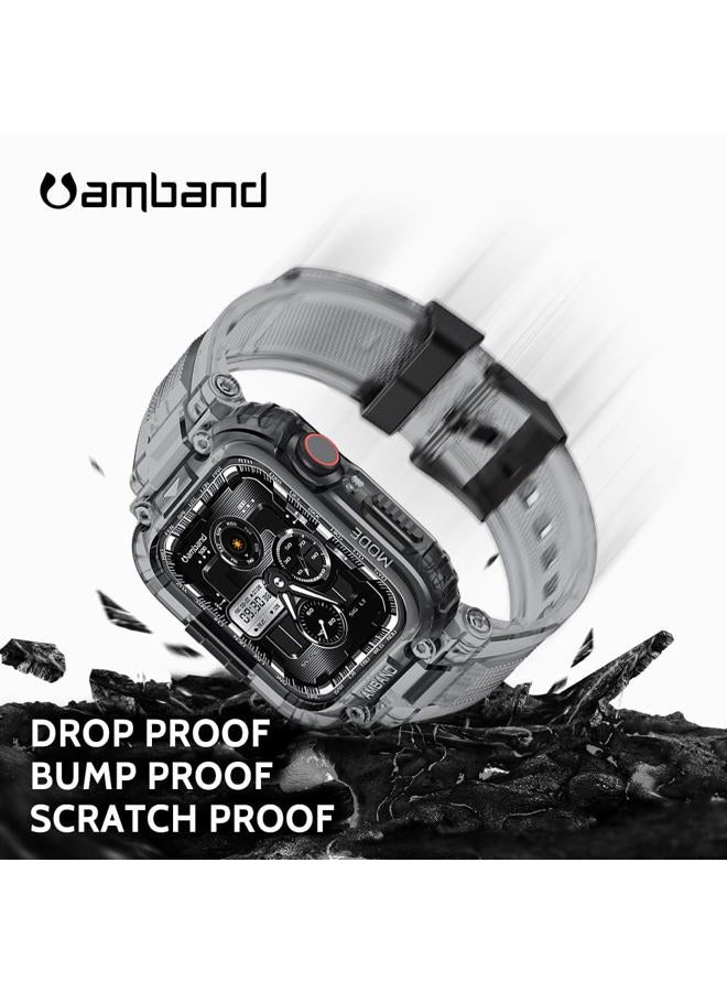amBand Bands Compatible with Apple Watch 9/8/7 45mm, M1 Sport Series Rugged Case with TPU Strap Military Protective Tough Cover Bumper for iWatch SE2/SE/6/5/4/3 44mm 42mm Men Crystal Black - Image 3