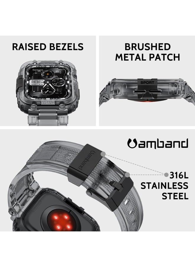 amBand Bands Compatible with Apple Watch 9/8/7 45mm, M1 Sport Series Rugged Case with TPU Strap Military Protective Tough Cover Bumper for iWatch SE2/SE/6/5/4/3 44mm 42mm Men Crystal Black - Image 2