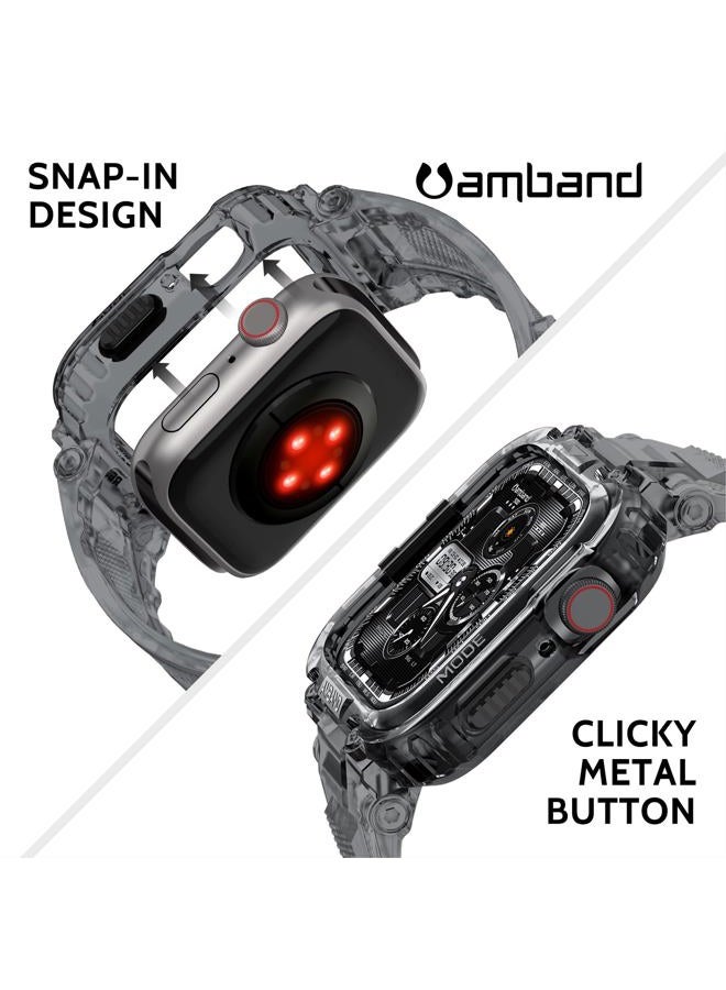 amBand Bands Compatible with Apple Watch 9/8/7 45mm, M1 Sport Series Rugged Case with TPU Strap Military Protective Tough Cover Bumper for iWatch SE2/SE/6/5/4/3 44mm 42mm Men Crystal Black - Image 5
