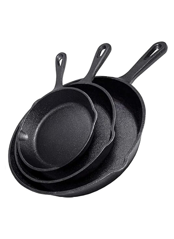 erorex - Cast Iron Skillet 3-Piece Set - Best Heavy-Duty Professional Restaurant Chef Quality Pre-Seasoned Pan Cookware Set - 10", 8", 6" Pans - Image 1