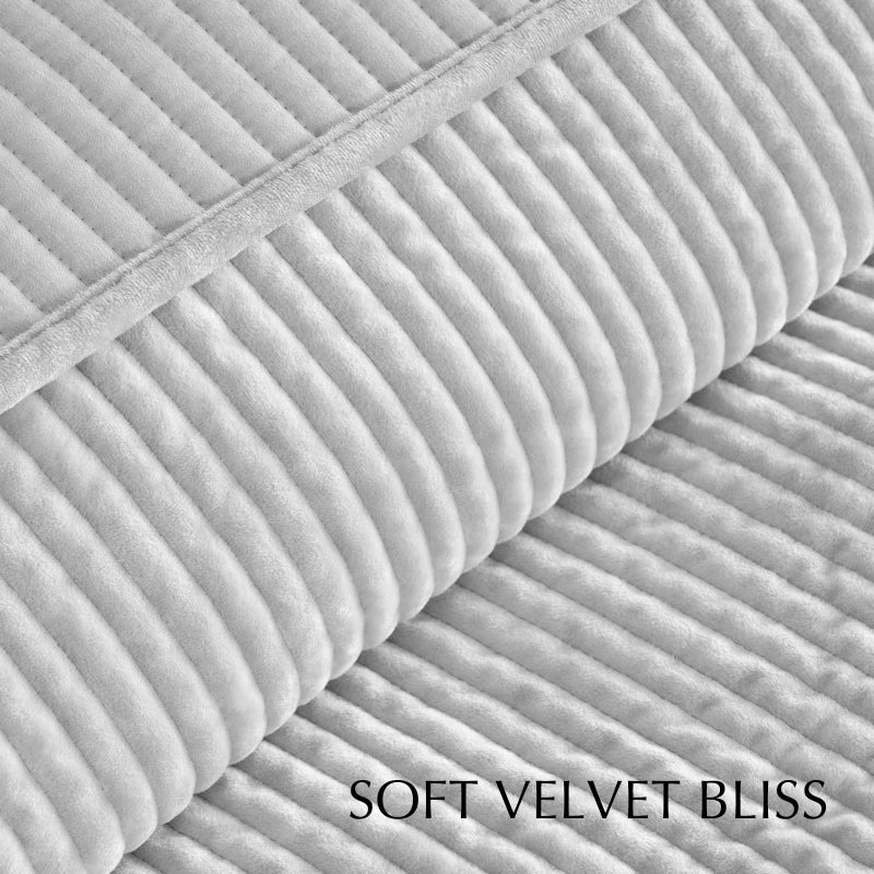 EVERGRACE Velvet Quilt Set King Size, Luxurious Soft Quilted Bedding Sets, Lightweight Velvet Comforter for All Season, Striped Channel Bedspread Coverlet with 2 Shams, Frost Gray - Image 5