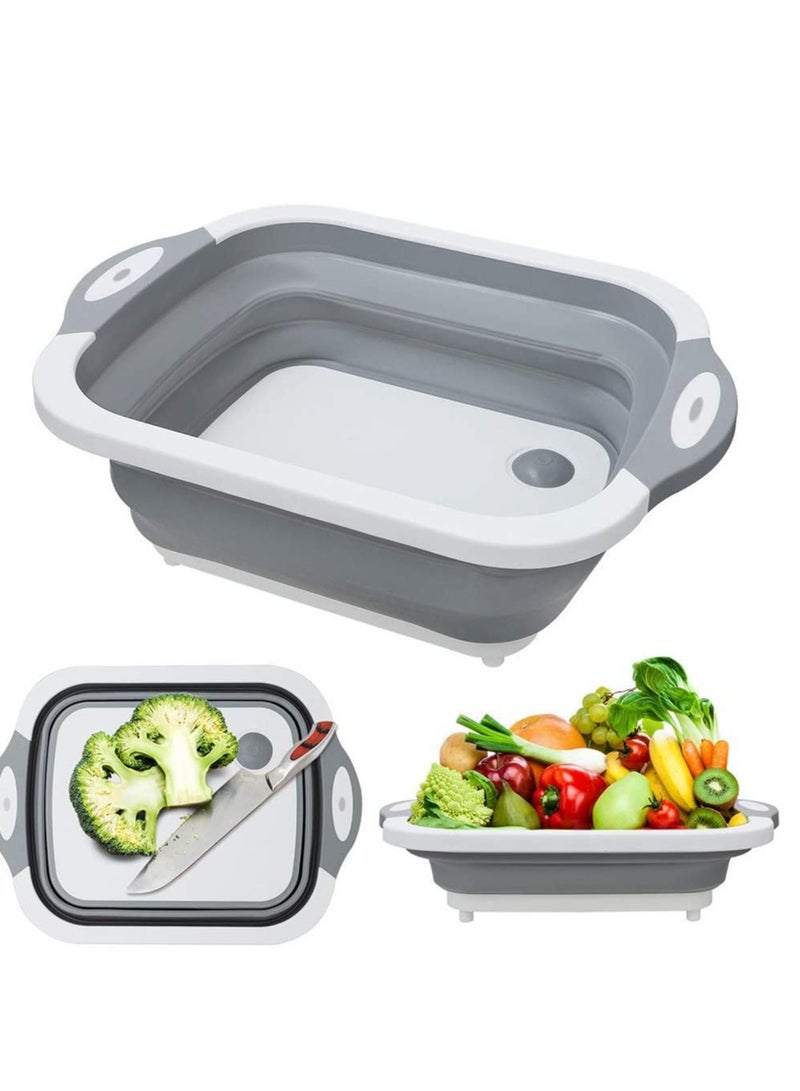 Foldable Multifunction Chopping Board, Collapsible Dish Tub Basin Cutting Board Colander, Vegetable Fruit Wash And Drain Sink Storage Basket, Space Saving For Kitchen Home (Grey) - Image 1