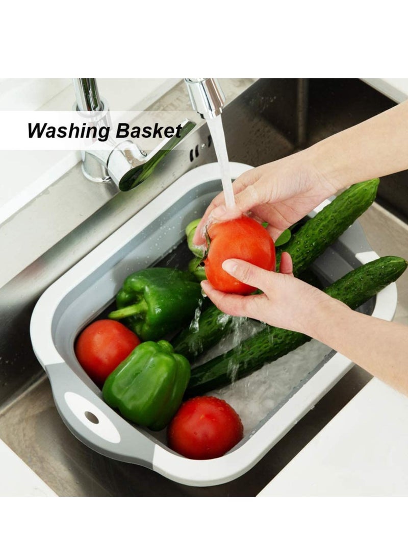 Foldable Multifunction Chopping Board, Collapsible Dish Tub Basin Cutting Board Colander, Vegetable Fruit Wash And Drain Sink Storage Basket, Space Saving For Kitchen Home (Grey) - Image 4
