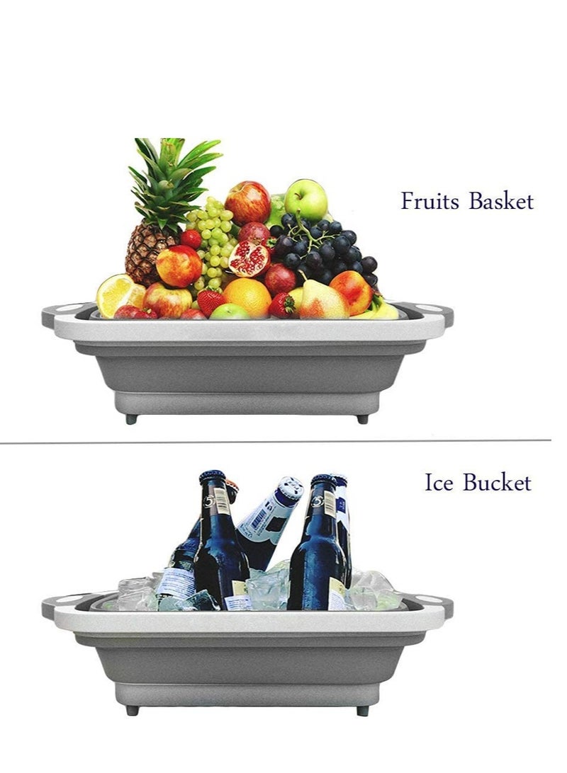 Foldable Multifunction Chopping Board, Collapsible Dish Tub Basin Cutting Board Colander, Vegetable Fruit Wash And Drain Sink Storage Basket, Space Saving For Kitchen Home (Grey) - Image 2