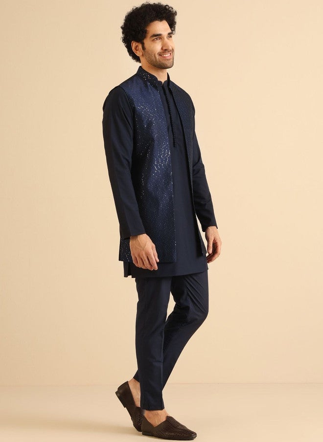 KISAH Men Regular Kurta with Trousers and Nehru Jacket - Image 4