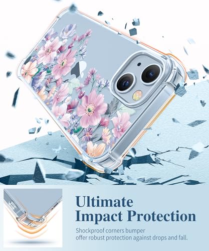 GVIEWIN for iPhone 14 Case Floral, with Screen Protector + Camera Lens Protector,[Non Yellowing] Soft Shockproof Clear Phone Protective Cover for Women, Flower Pattern Design 6.1"(Anemone Blooms) - Image 4