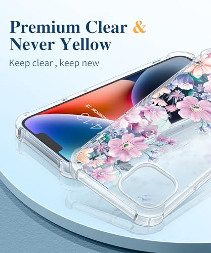 GVIEWIN for iPhone 14 Case Floral, with Screen Protector + Camera Lens Protector,[Non Yellowing] Soft Shockproof Clear Phone Protective Cover for Women, Flower Pattern Design 6.1"(Anemone Blooms) - Image 3