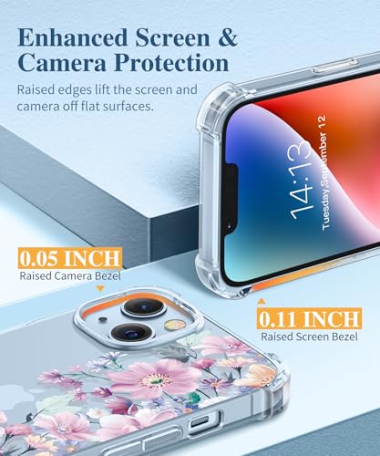 GVIEWIN for iPhone 14 Case Floral, with Screen Protector + Camera Lens Protector,[Non Yellowing] Soft Shockproof Clear Phone Protective Cover for Women, Flower Pattern Design 6.1"(Anemone Blooms) - Image 5
