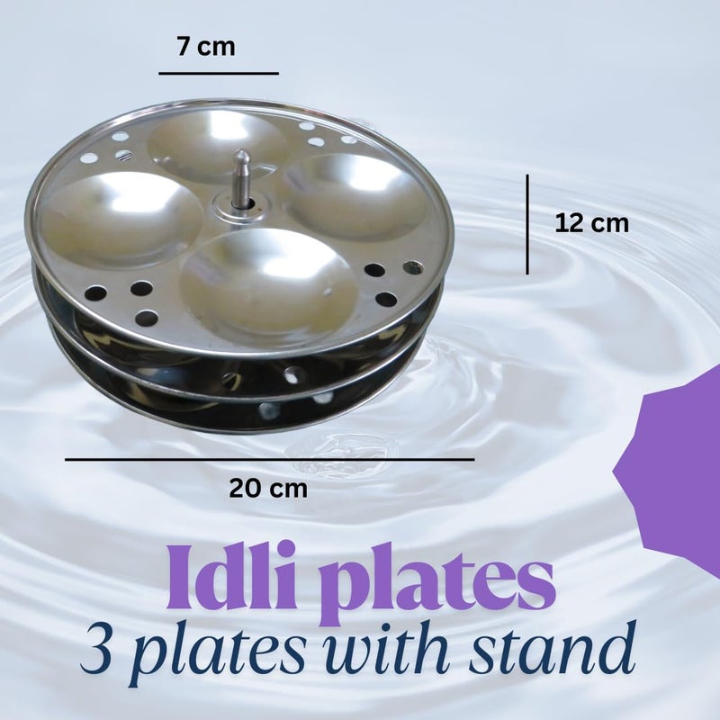 Stainless Steel Idli Maker Stand - 3 Plate, 12 Cavity Idly Rack with Holes for Pressure Cooker, Non-Stick, Heavy Duty Idli Plates for Outer Lid Cookers  - Image 3