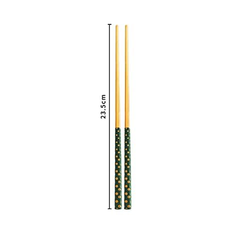 Iktu Premium Gold Plated 304 Stainless Steel Fork Spoon Chopstick Set Flatware Dinnerware Cutlery Tableware Set (Dotted Green) - Image 4