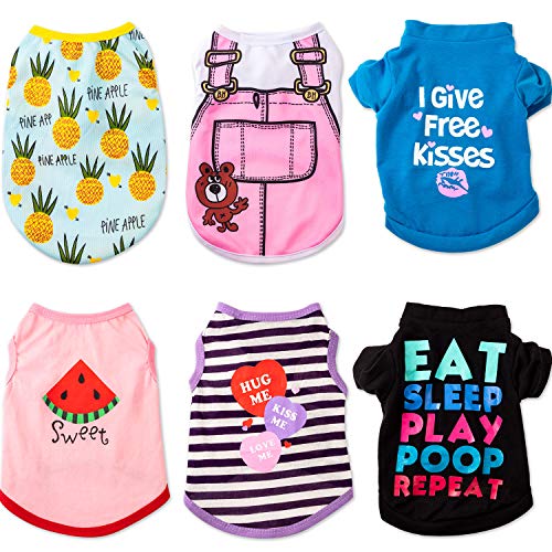SATINIOR 6 Pcs Dog Clothes Printed Doggie Shirts Puppy T-Shirts Cute Pet Cotton Clothes Doggie Shirt for Small Medium Dog Apparel Summer Christmas(M) - Image 1